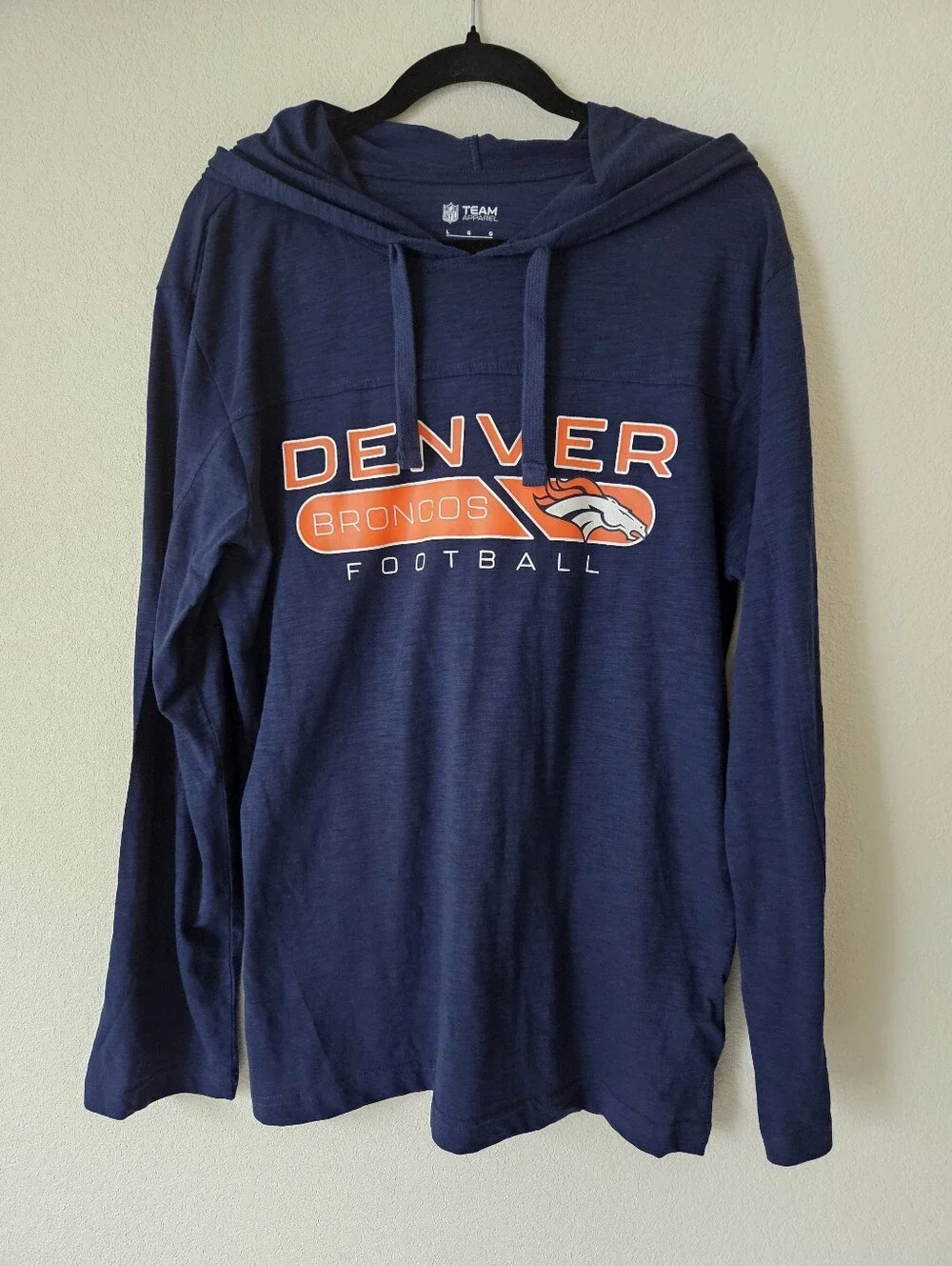 Denver Broncos Navy Hooded Long-Sleeve Tshirt Nwt